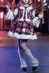 Multi-Color Plaid Print Bowknot Autumn Winter Sweet Chinese Style Lolita Skirt Set